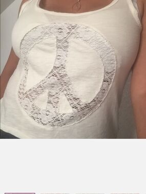 American Eagle Outfitters White Lace Peace Sign Tank